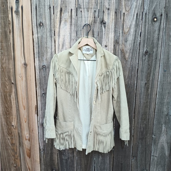 Vintage beige fringed suede jacket S